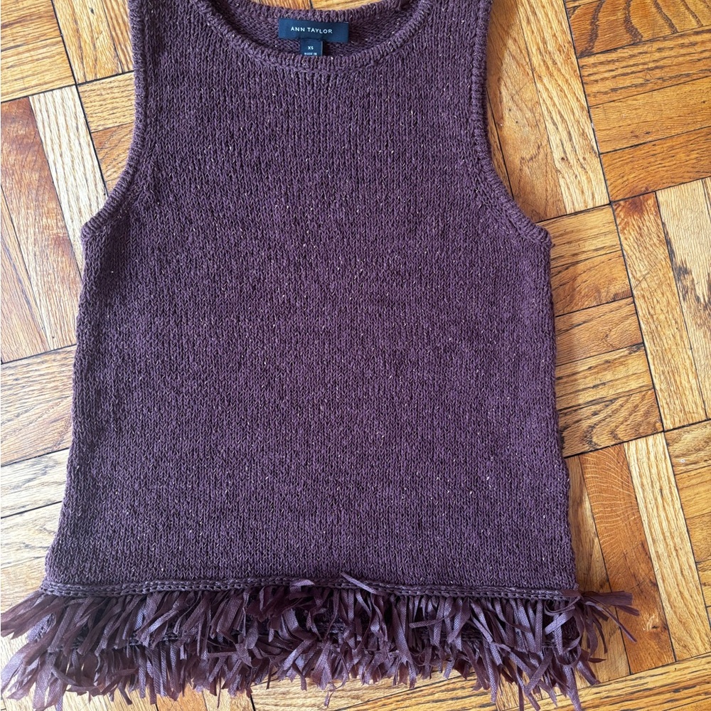Ann Taylor Brown Knit Fringe tank top